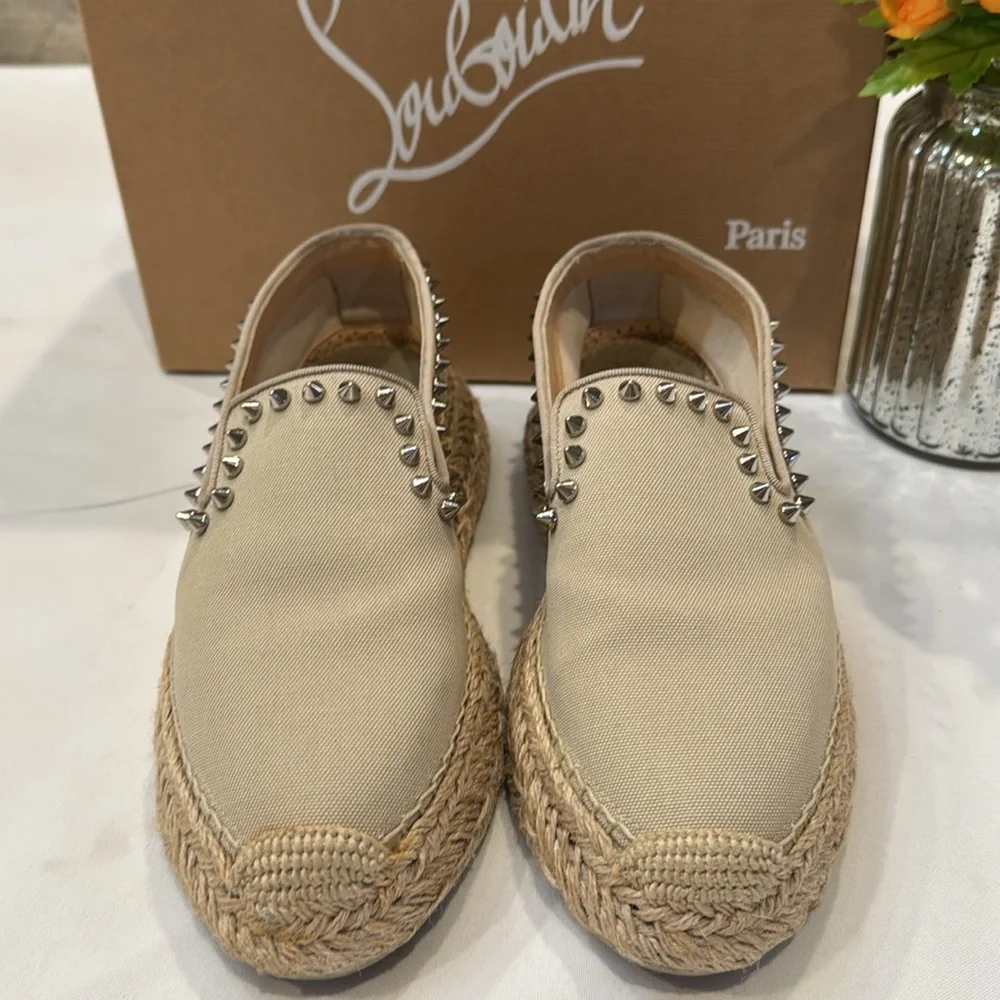 FINAL PRICE 💖Christian Louboutin Beige Espadrilles with Silver Studs - Picture 4 of 14